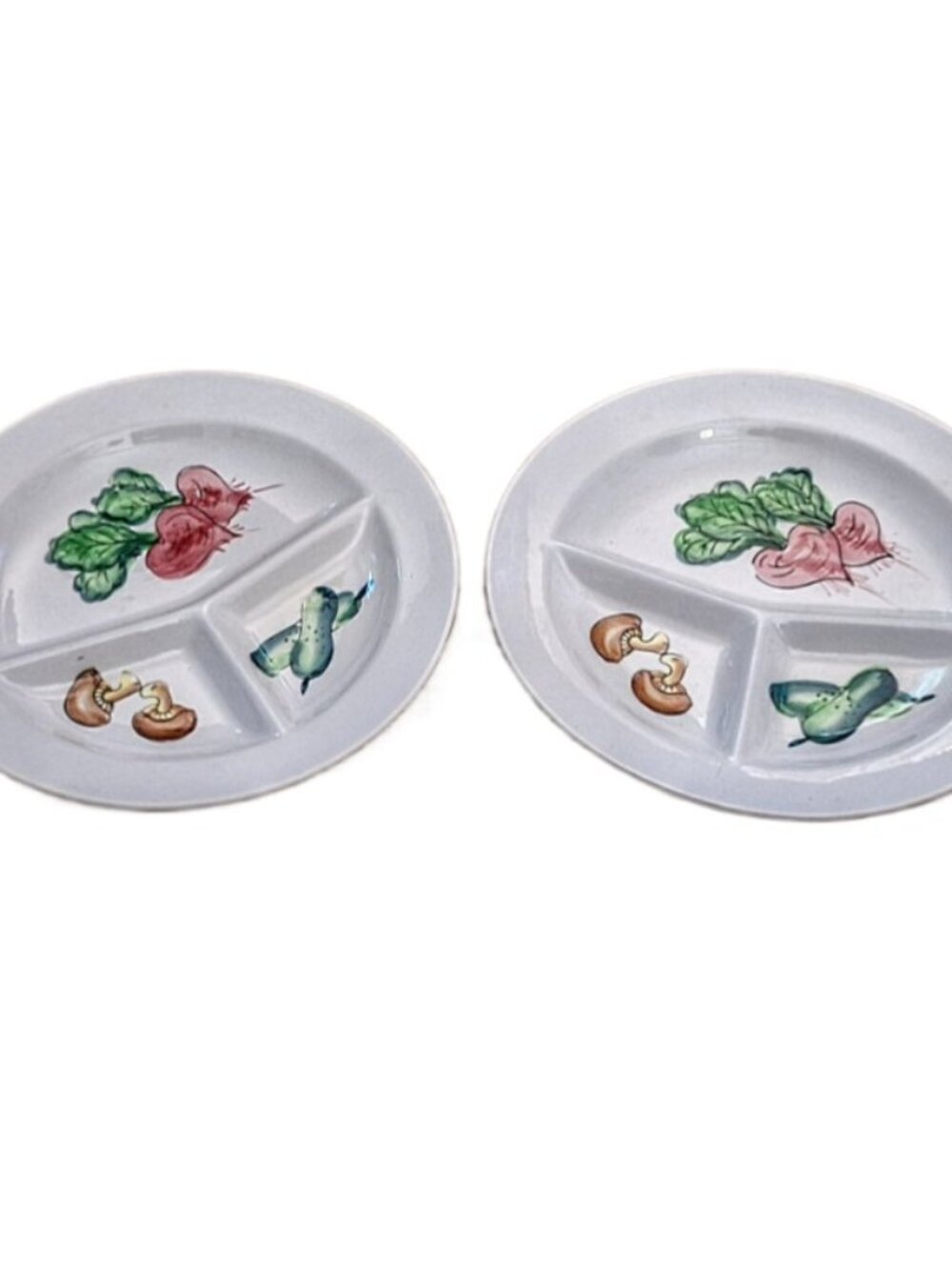 Pair Mid-Century Hand Painted 3 Compartment Ceramic Serving Dish Japan